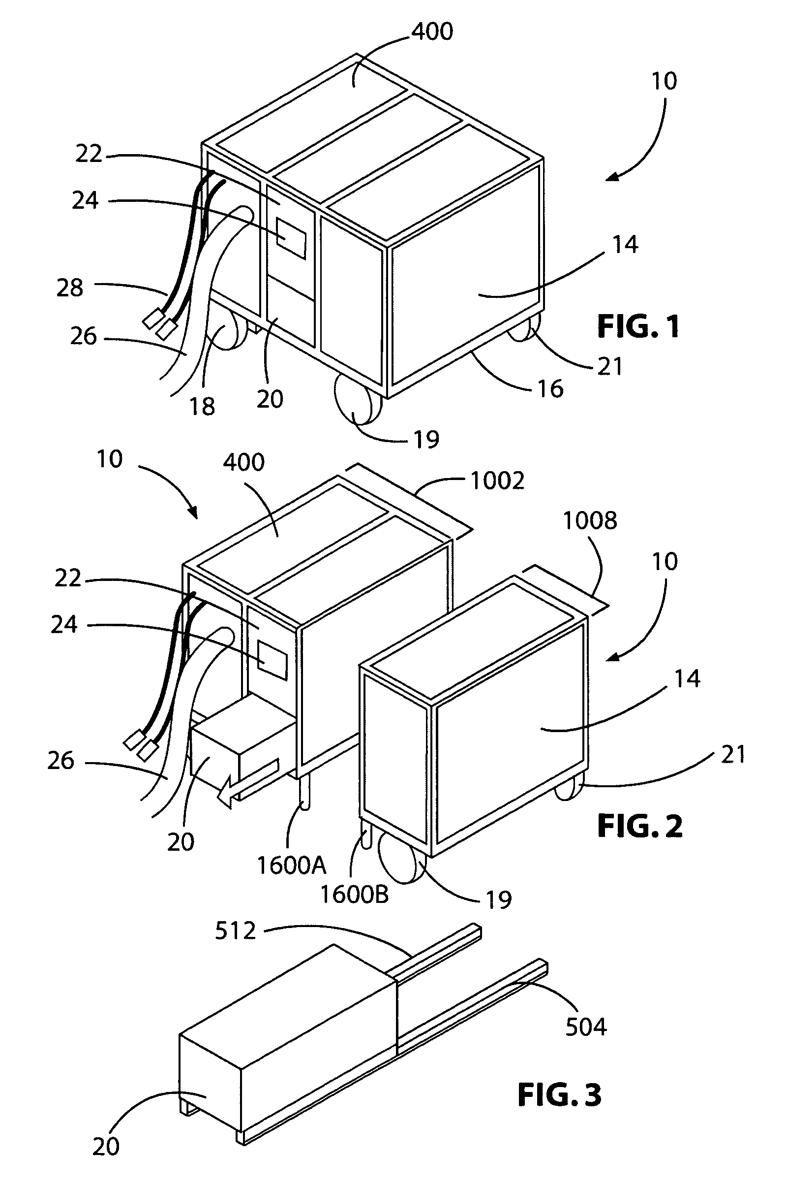 Airplane ground support equipment cart having extractable modules and a generator module that is seperable from power conversion and air conditioning modules
