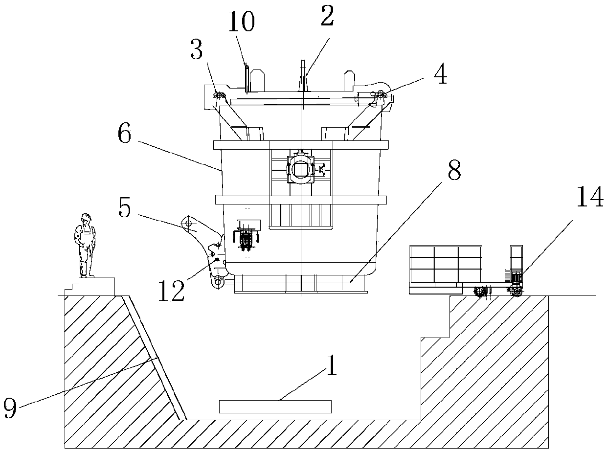 Steel ladle structure for small-pit-distance covered hot repair