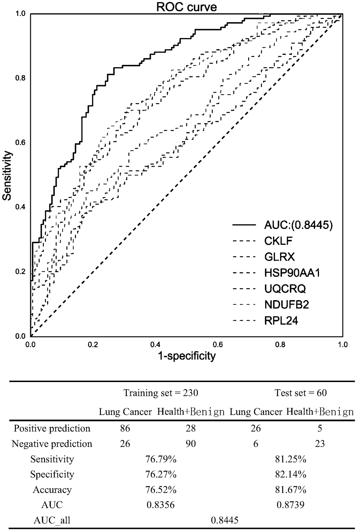 Gene marker for identifying benign and malignant cases of lung micro nodules and application of gene marker