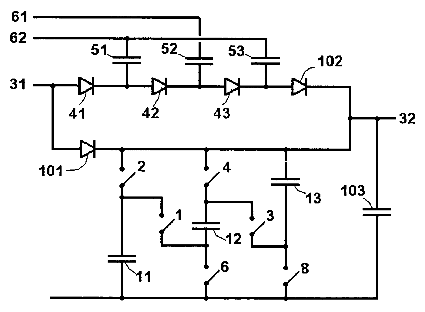 Voltage multiplier with charge recovery