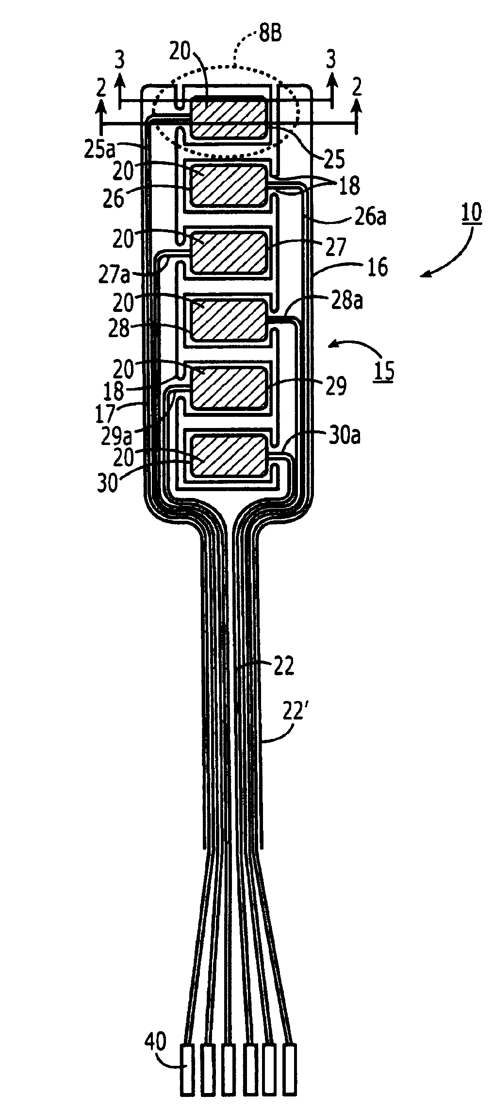 Low profile acoustic sensor arry and sensors with pleated transmission lines and related methods