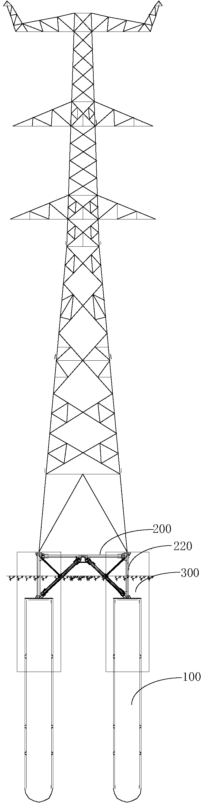 Tower pile foundation exposure lifting structure and construction method