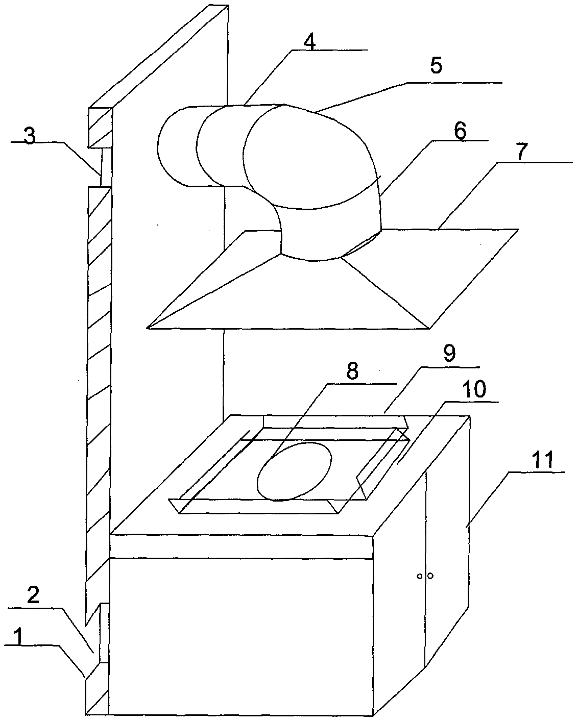 Kitchen ventilation system based on negative pressure passive air supplement and filtering