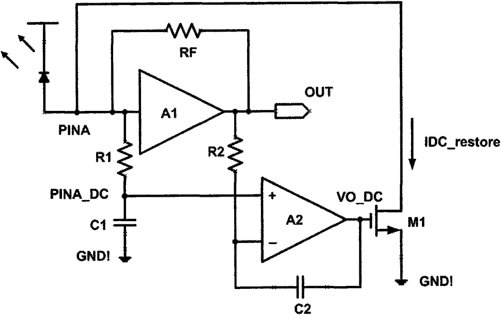 Direct-current (DC) restoration and DC monitoring circuit