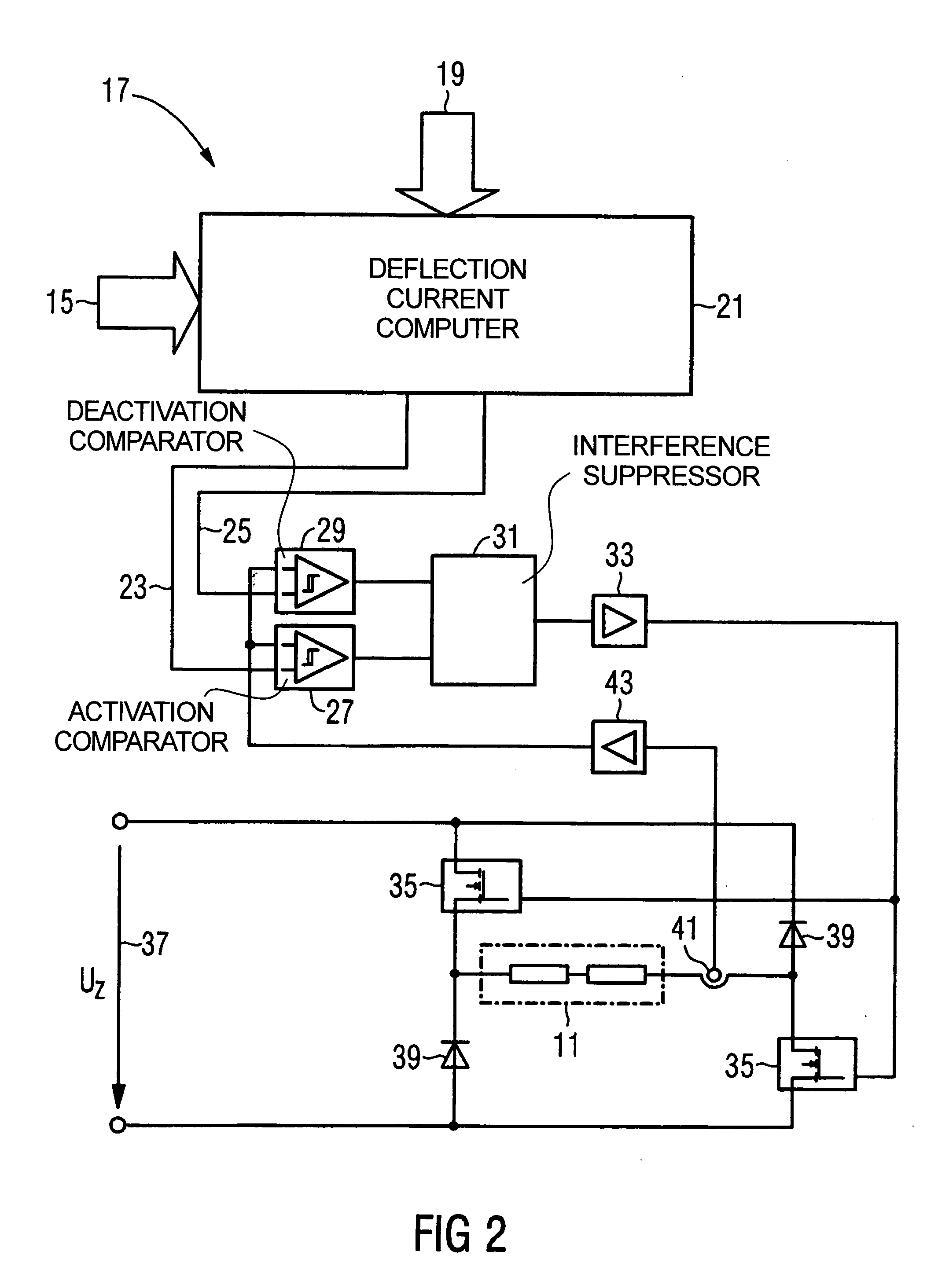 Power source for regulated operation of the deflection coil of an x-ray tube