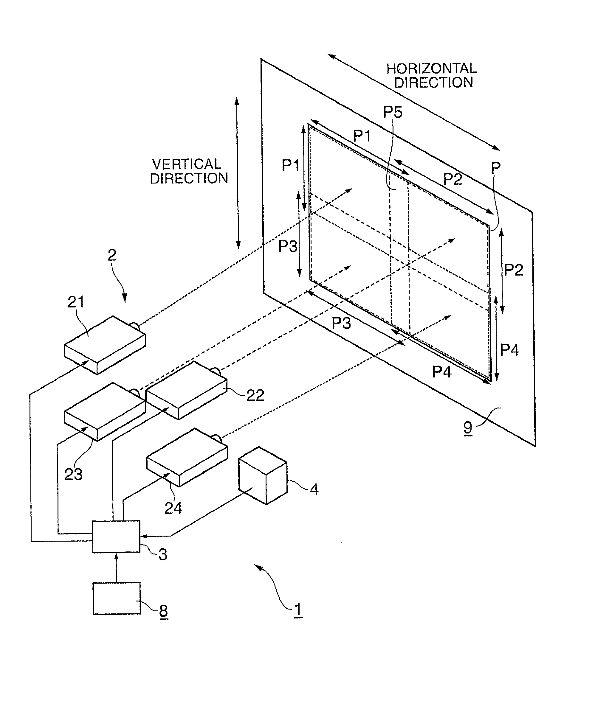 Correction information calculating device, image processing apparatus, image display system, and image correcting method including detection of positional relationship of diagrams inside photographed images