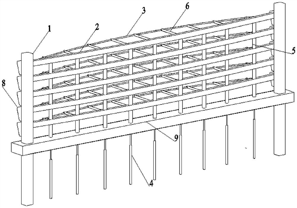 A ground anchor tension string beam type debris flow grid dam and its construction method