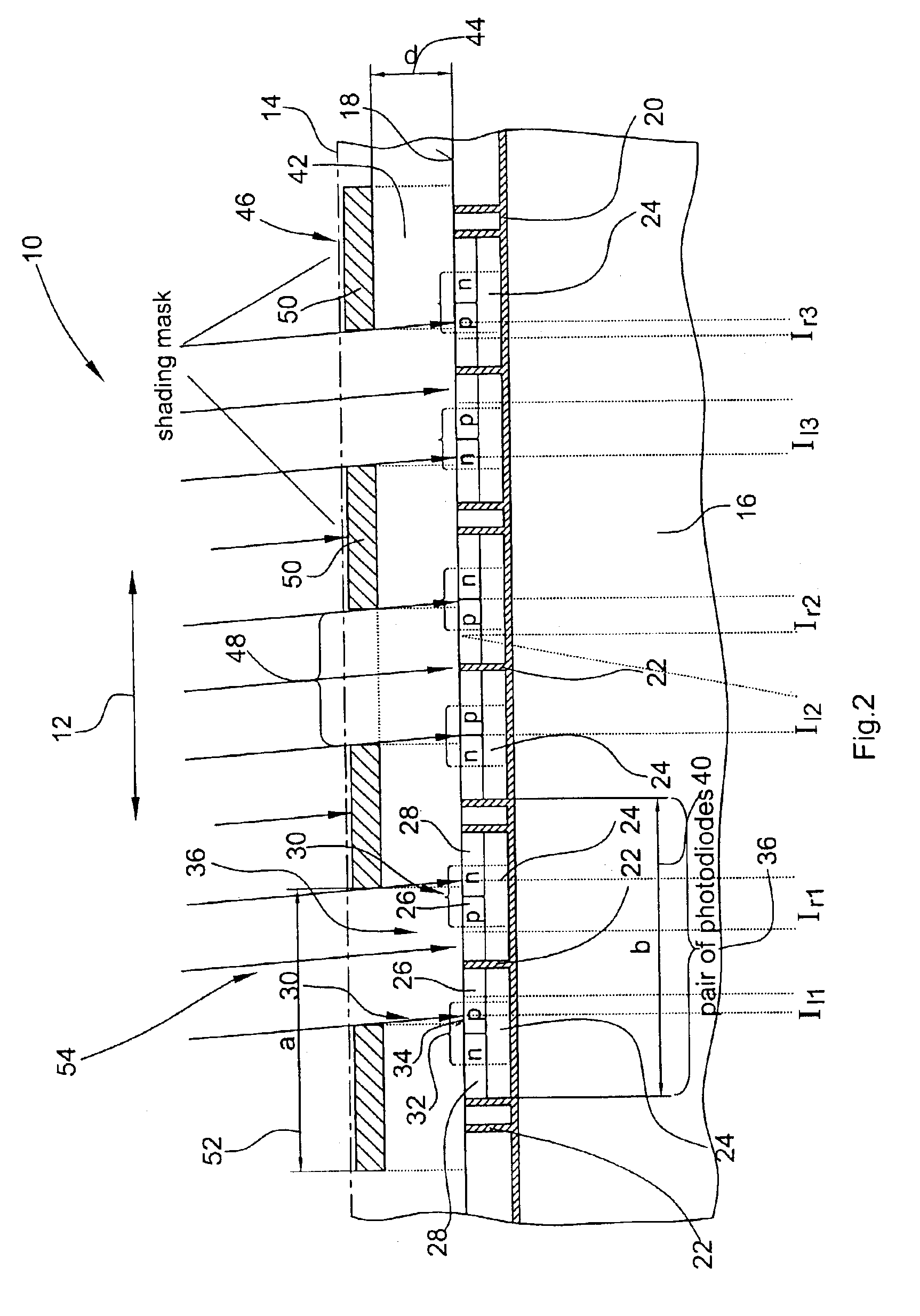 Device for detecting the angle of incidence of radiation on a radiation incidence surface