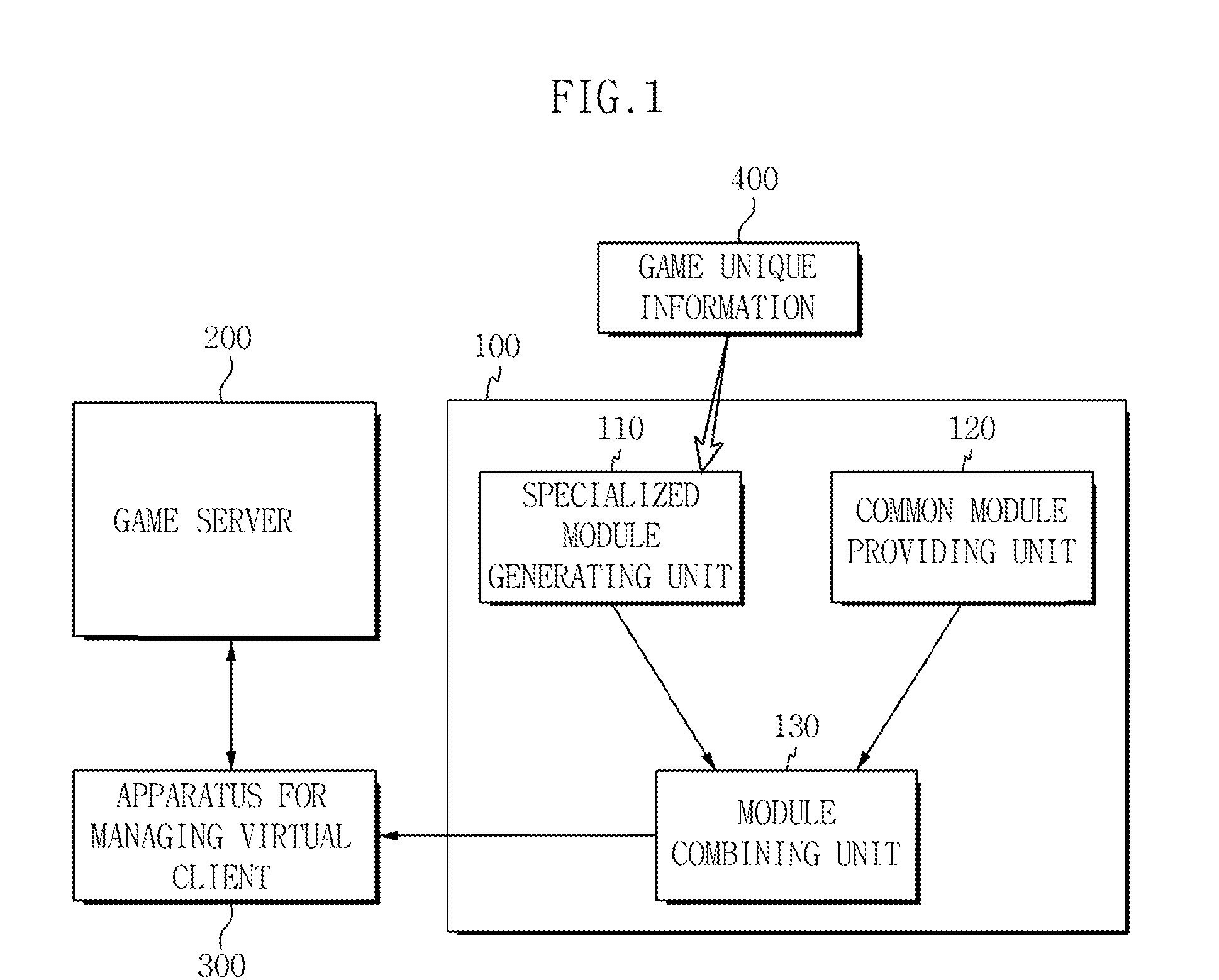 Device for providing virtual client managing module, apparatus for managing virtual client, and method for testing a game by using virtual client managing module