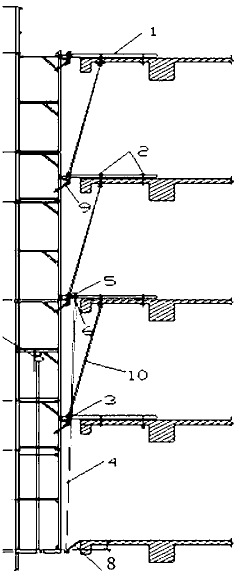 Hollow facade pulley guide attached-type lifting scaffold