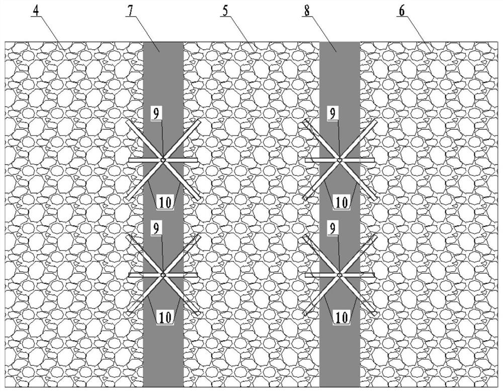 A ground grouting filling method with one hole and multiple openings above the coal pillar