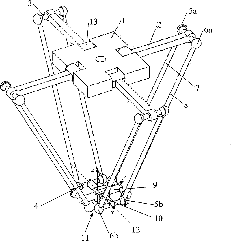 Parallel mechanism with three-dimensional translation and one-dimensional rotation