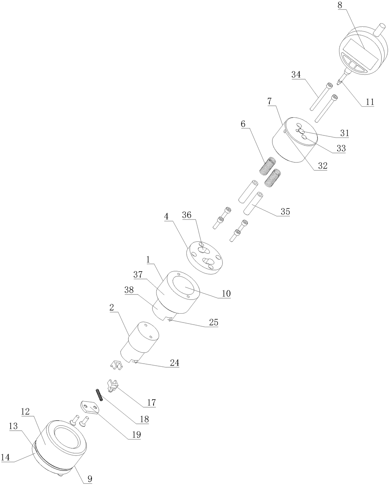 Relative position measuring instrument of circlip slot in holes of assembly