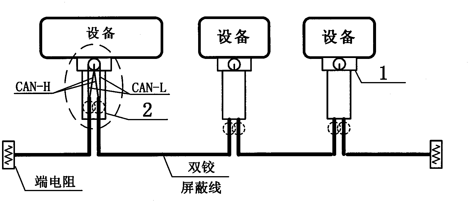 Novel electrical continuous and fully shielded CAN (controller area network) bus connection method