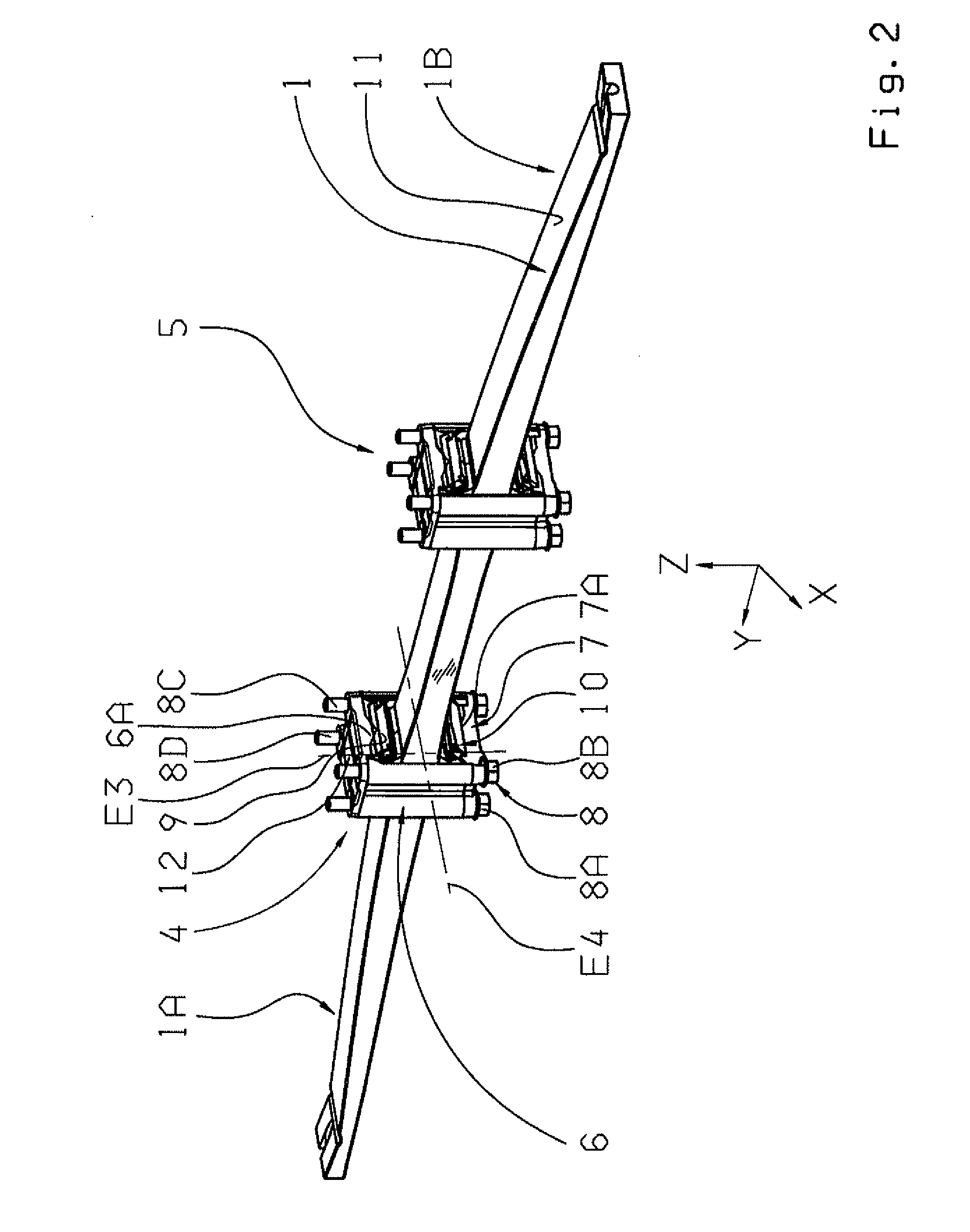 Bearing device of a transverse leaf spring that can be mounted in the region of a vehicle axle of a vehicle