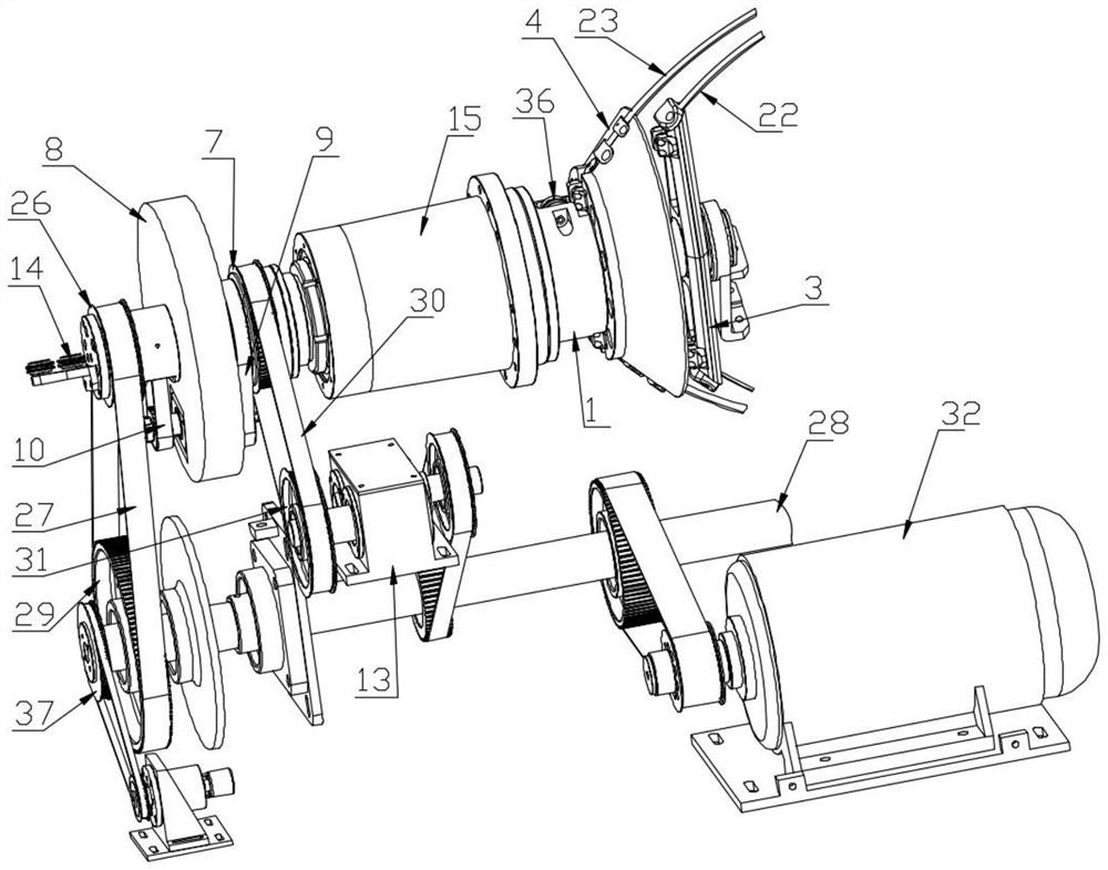 A two-for-one twisting and plying machine spindle transmission device