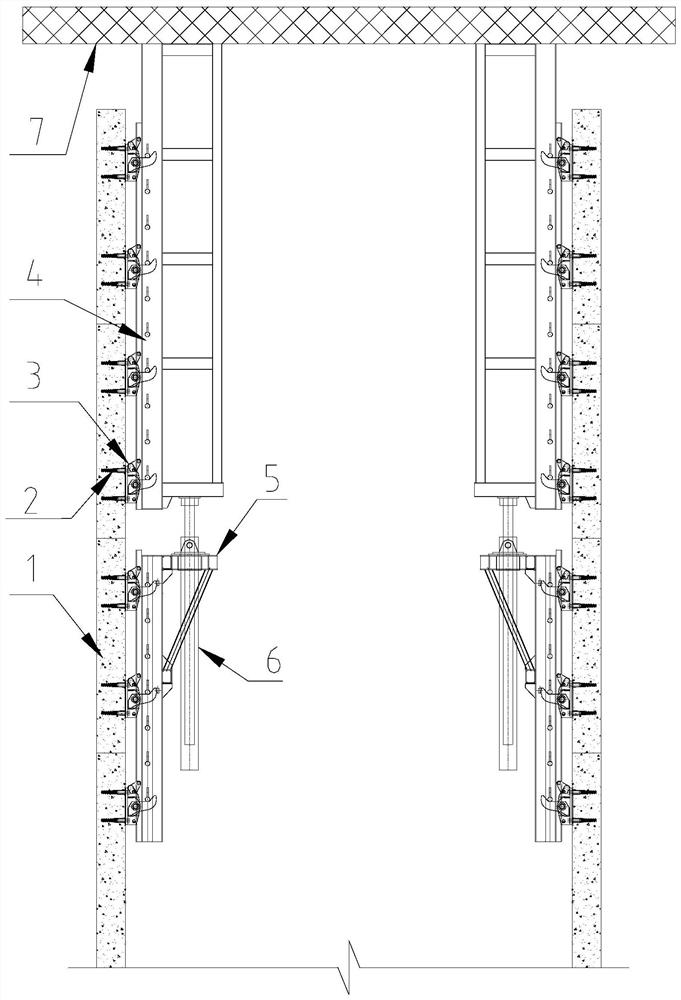 Rail-frame integrated wall-attached support device and jacking method thereof