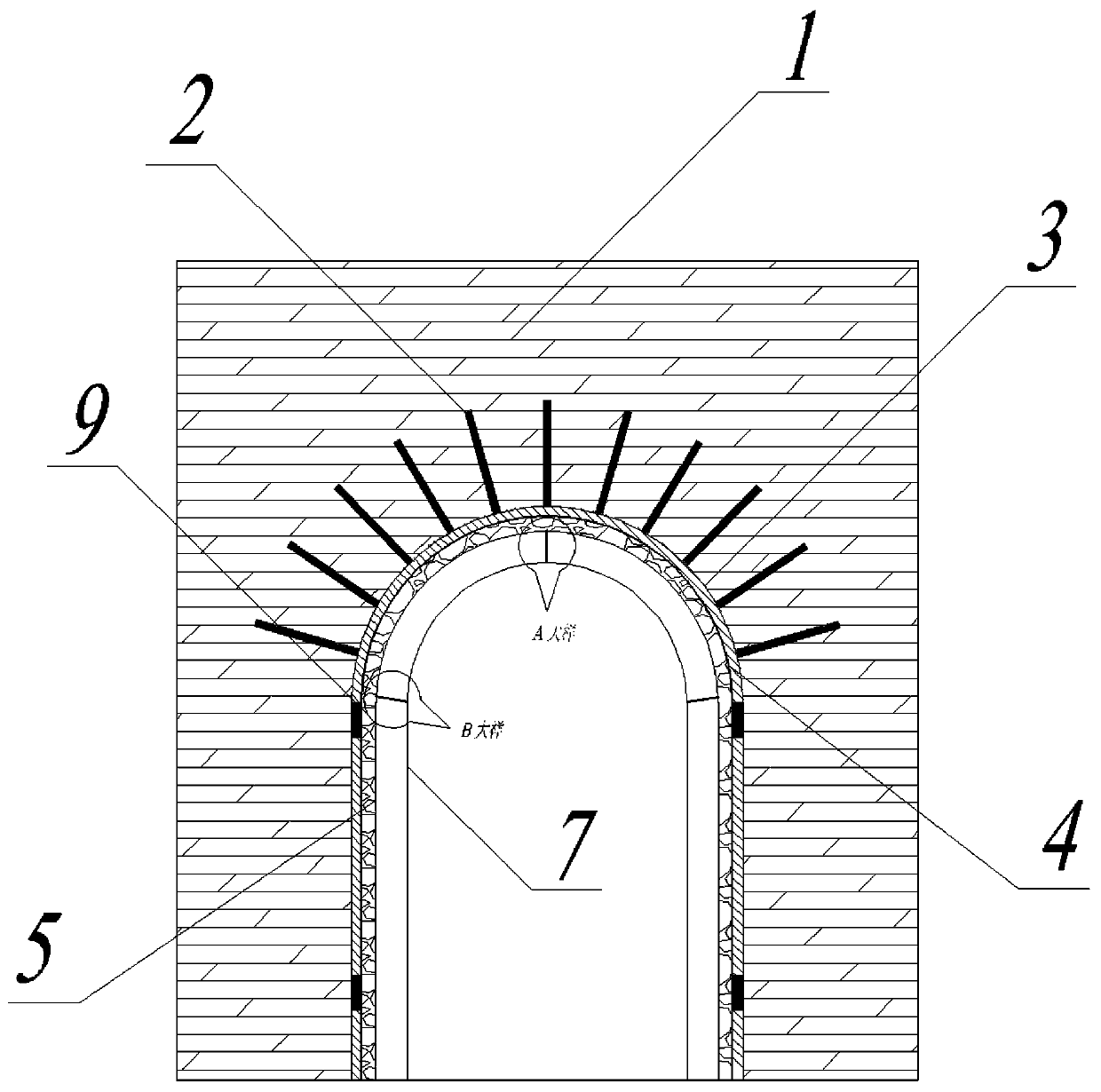 Tunnel lining structure filled with ceramic particles and construction method