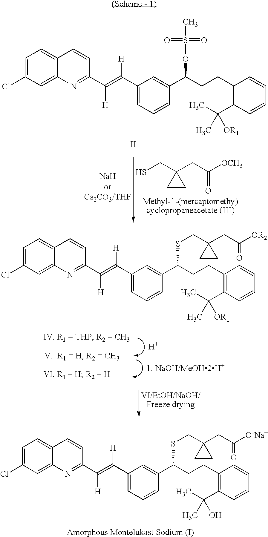 Method for the preparation of montelukast acid and sodium salt thereof in amorphous form