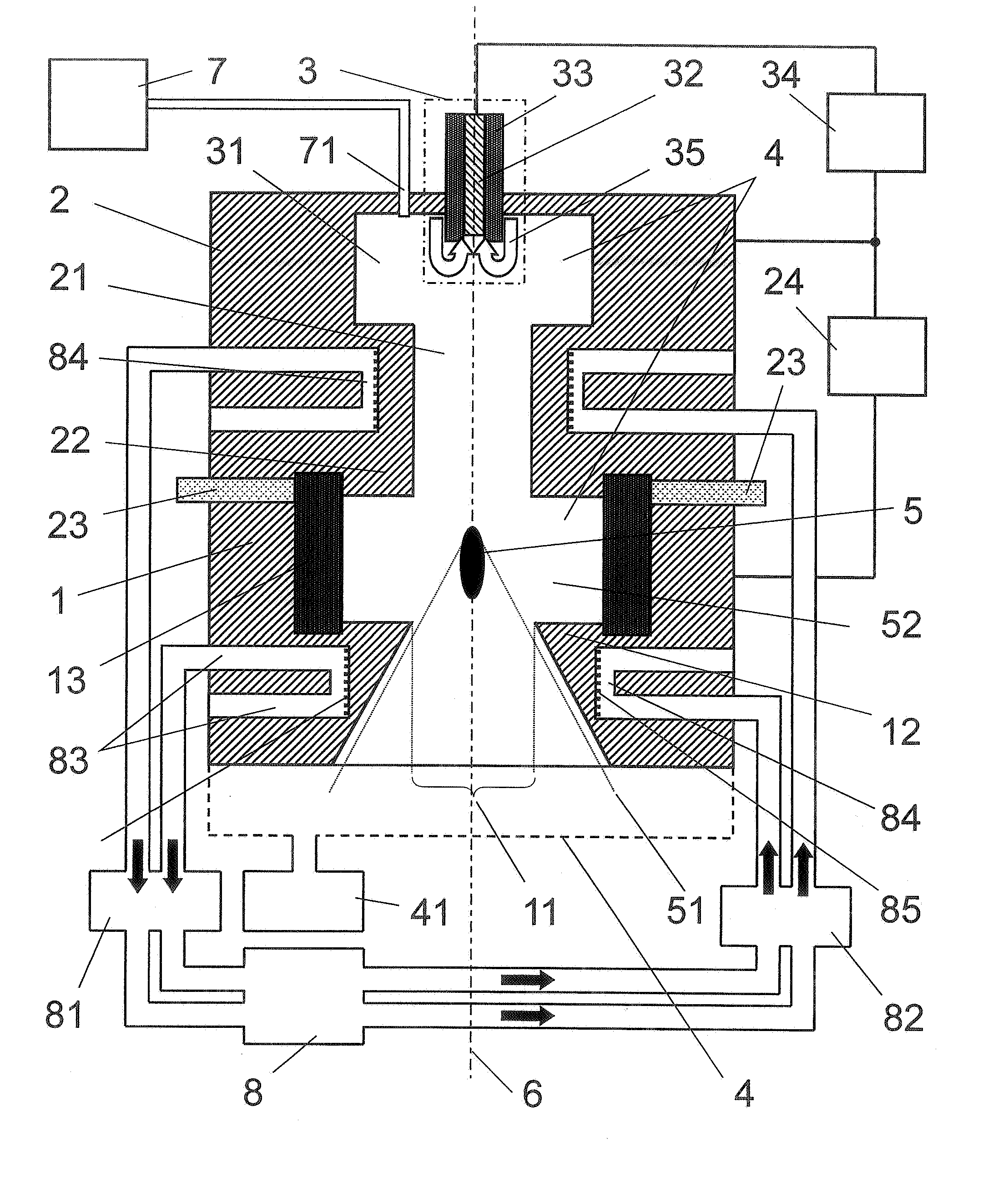 Arrangement for the generation of short-wavelength radiation based on a gas discharge plasma and method for the production of coolant-carrying electrode housing