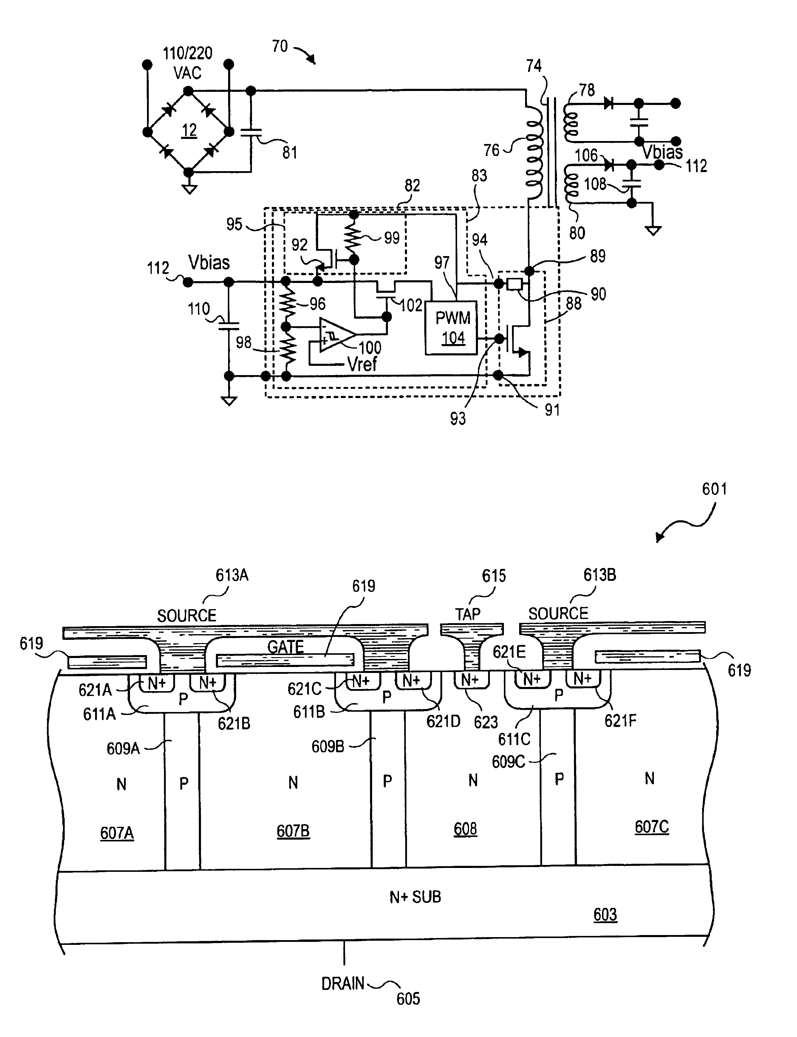 Electronic circuit control element with tap element
