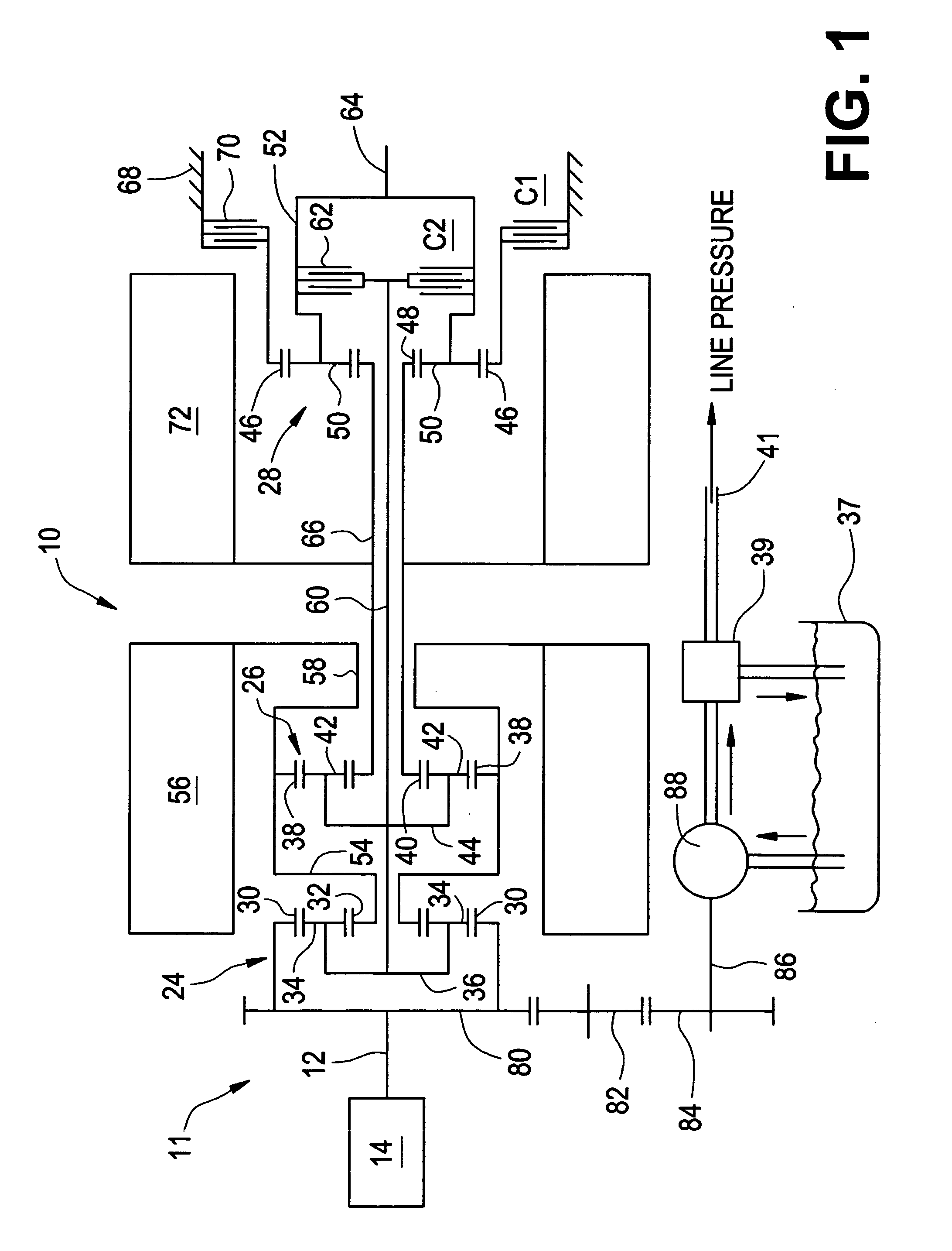 Method for dynamically determining peak output torque within battery constraints in a hybrid transmission including a parallel hybrid split