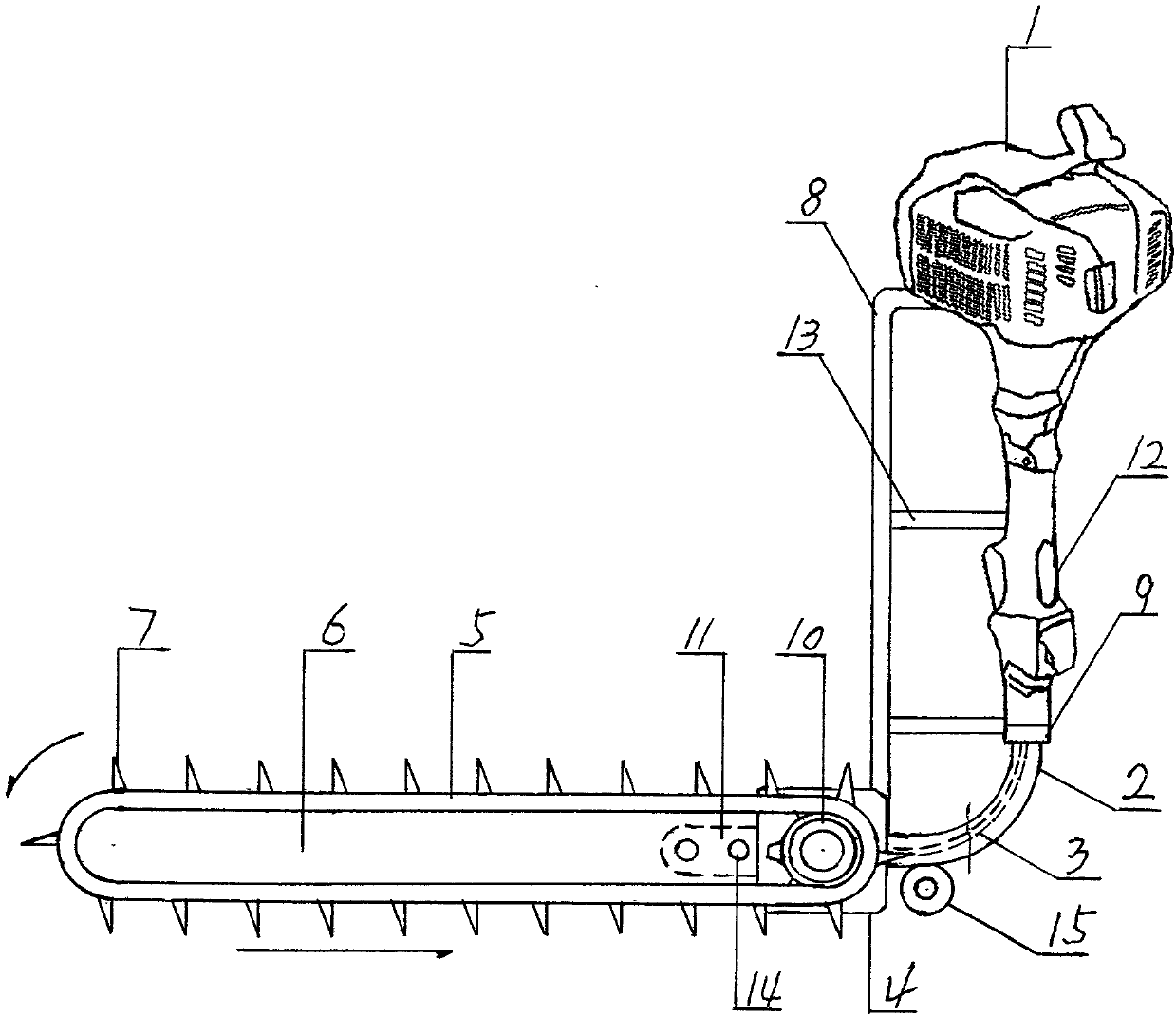 Manufacturing method for chain saw type rail crawler loader