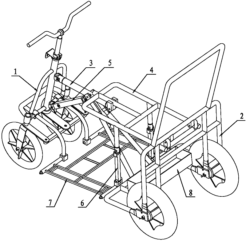Rear frame part of foldable two-seated four-wheel electric motor car