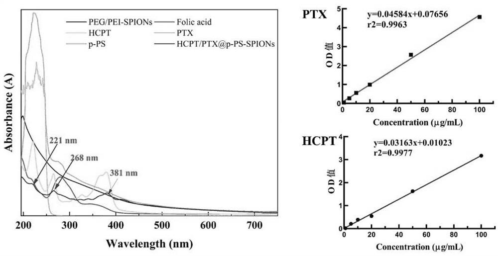 Folate receptor-mediated paclitaxel-hydroxycamptothecin superparamagnetic iron oxide nanoparticle as well as preparation method and application thereof