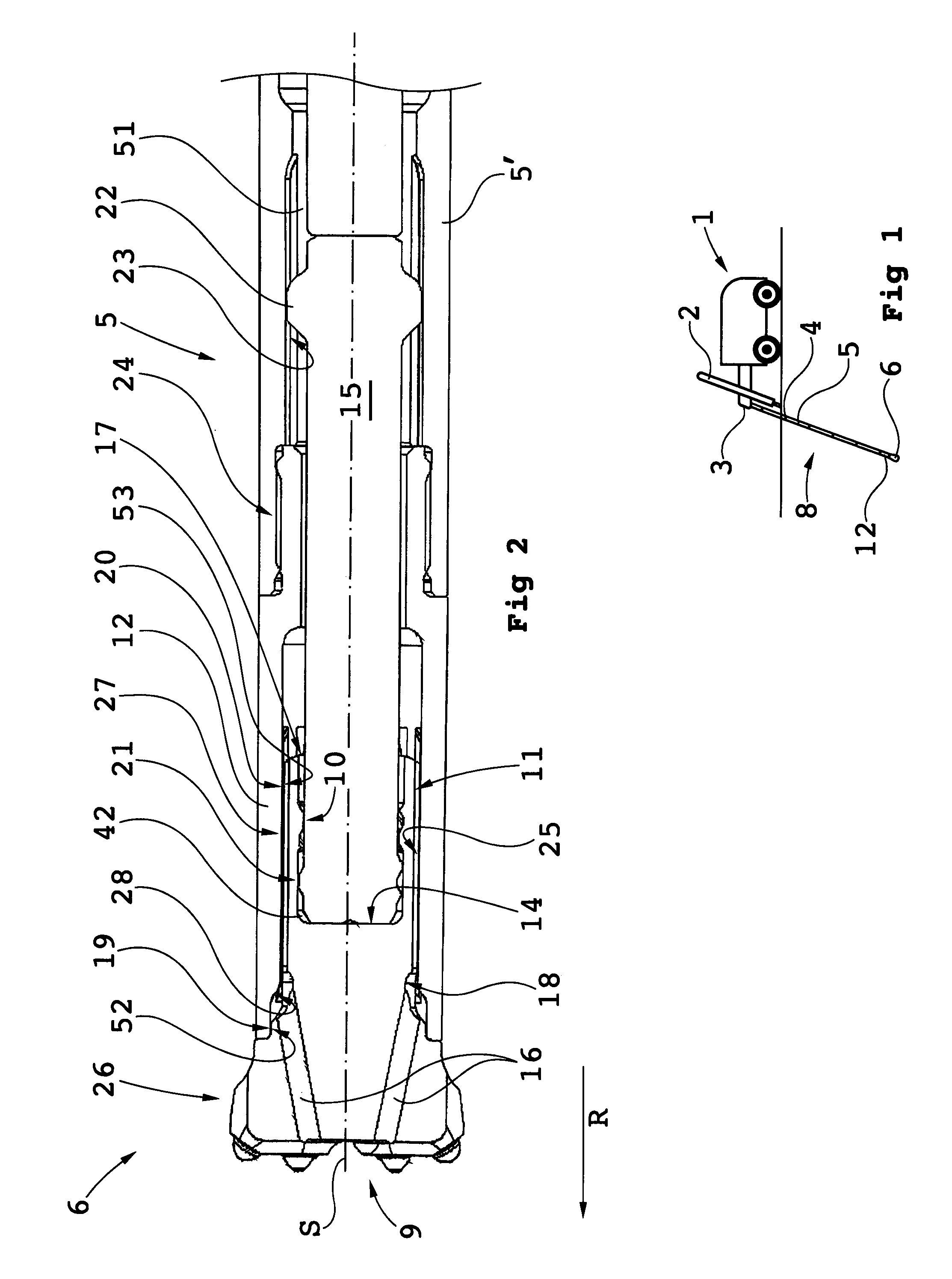 Device and system for percussion rock drilling