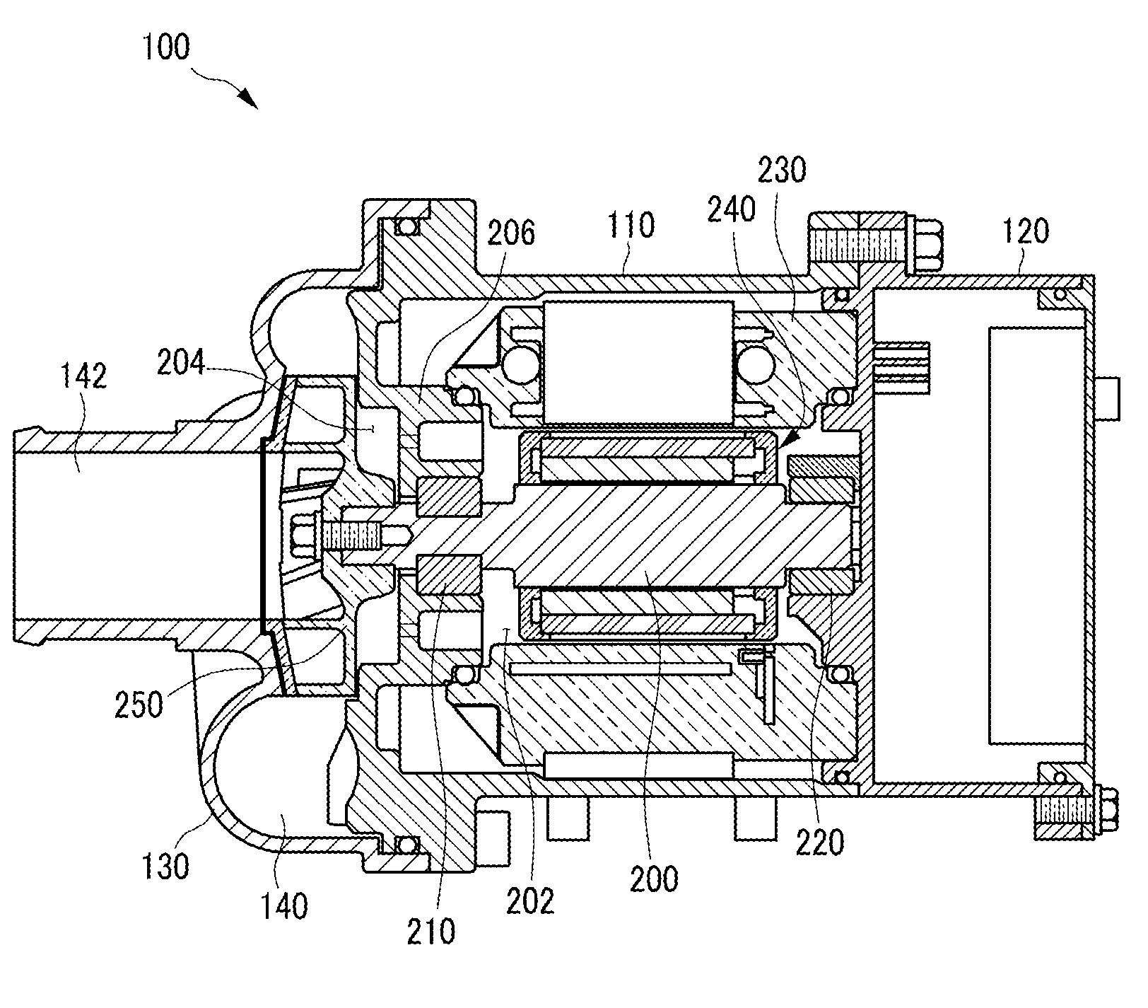 Water pump provided with a bearing