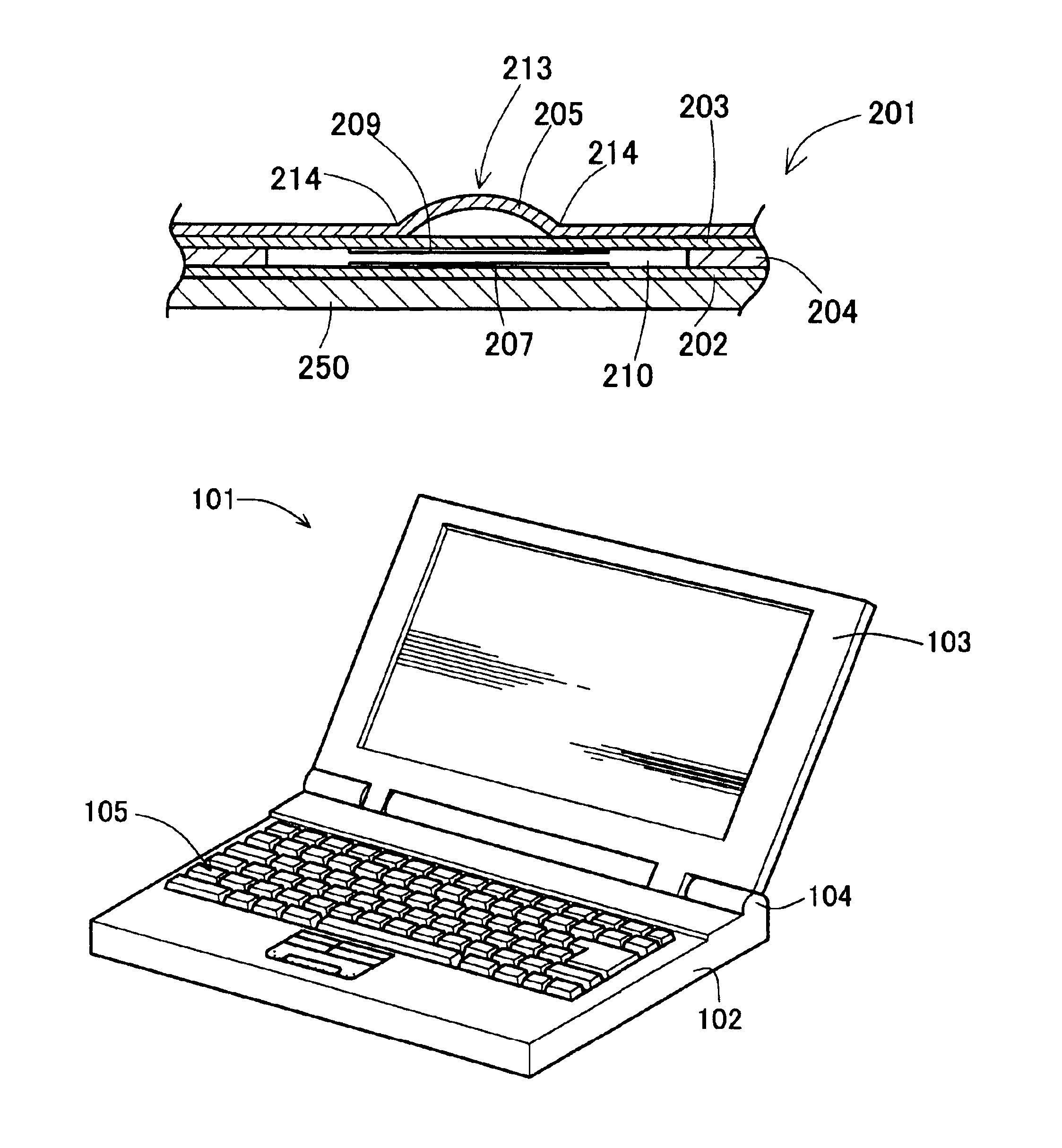 Membrane switch, key switch using membrane switch, keyboard having key switches, and personal computer having keyboard
