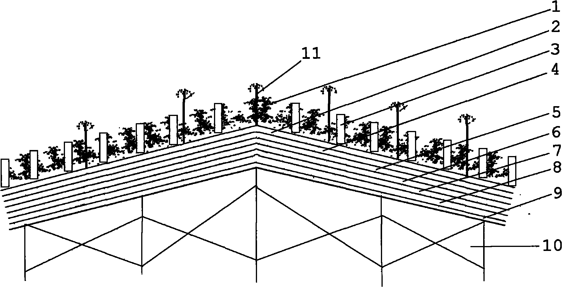 Three-dimensional greening method of slope built on roof roofing