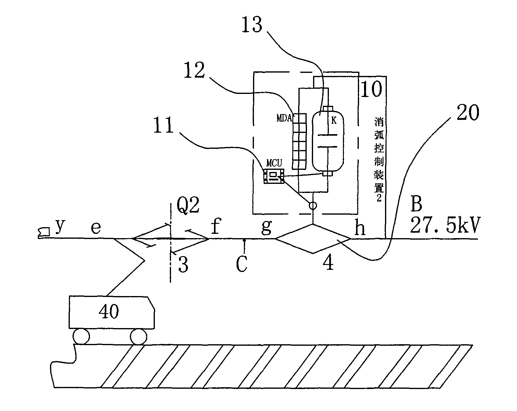 Arc extinguishing control device for contact net