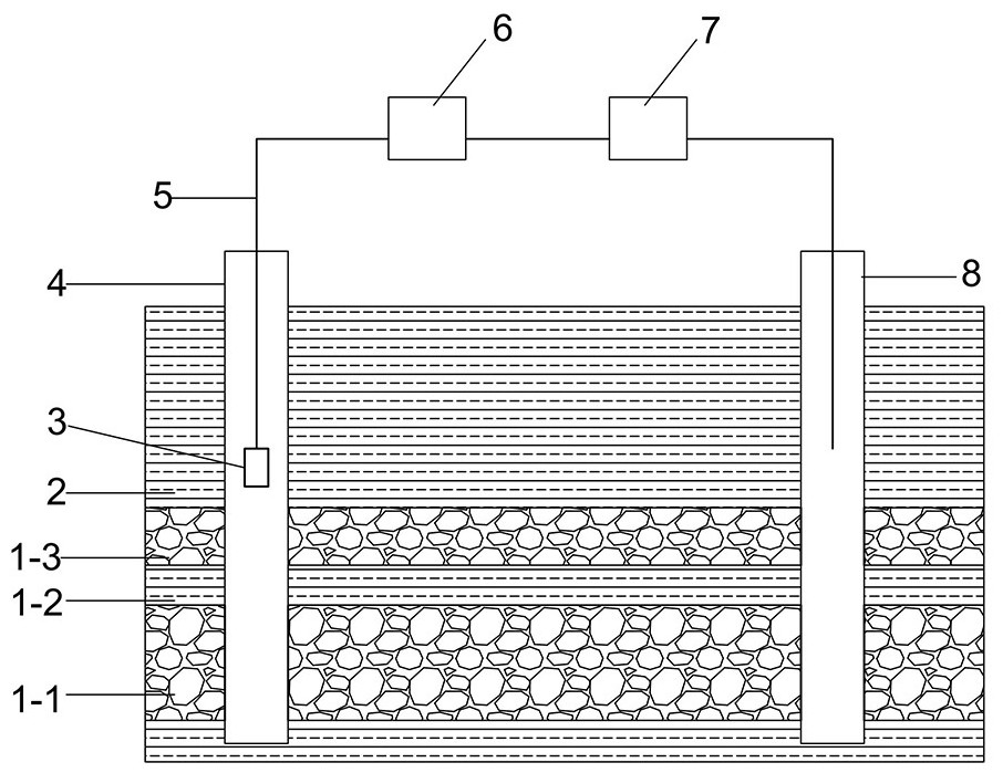 Medium and low temperature geothermal well utilization system for composite aquifer