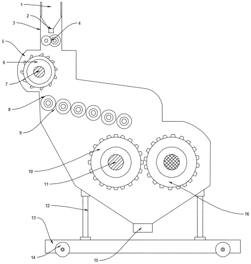 Small crushing device with dust falling function for municipal roads