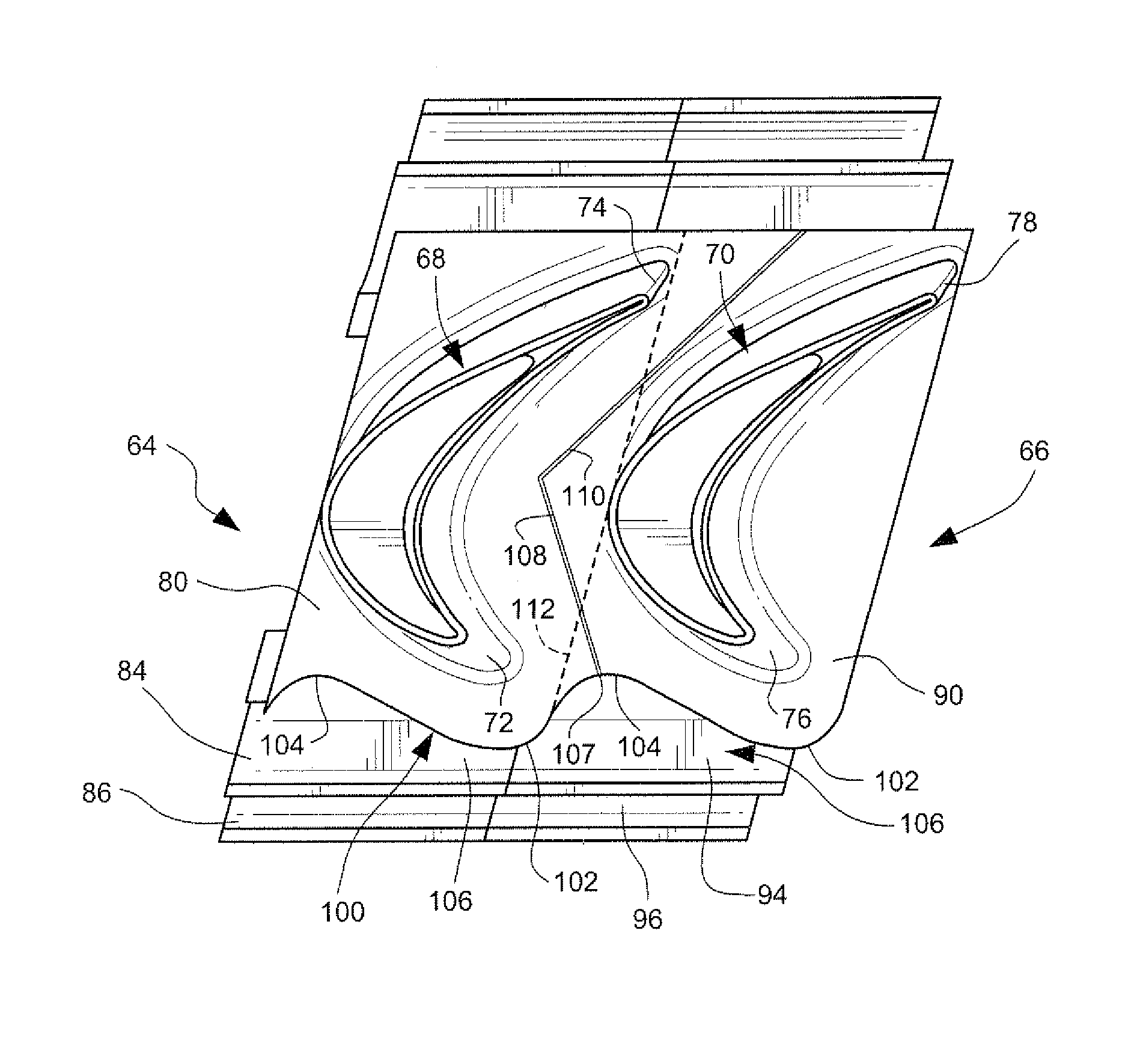 Turbine bucket platform shaping for gas temperature control and related method