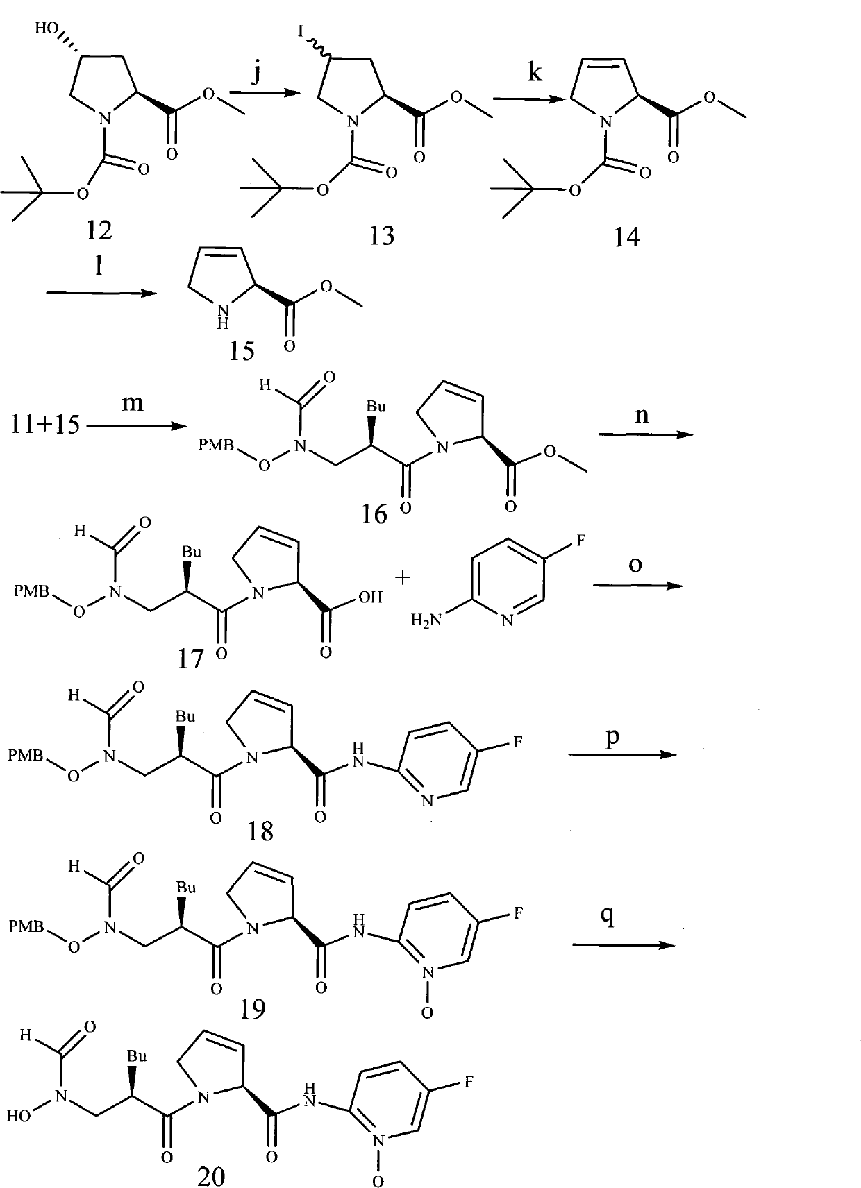 Peptide deformylase inhibitor containing 2, 5-dihydropyrrole and synthesizing method