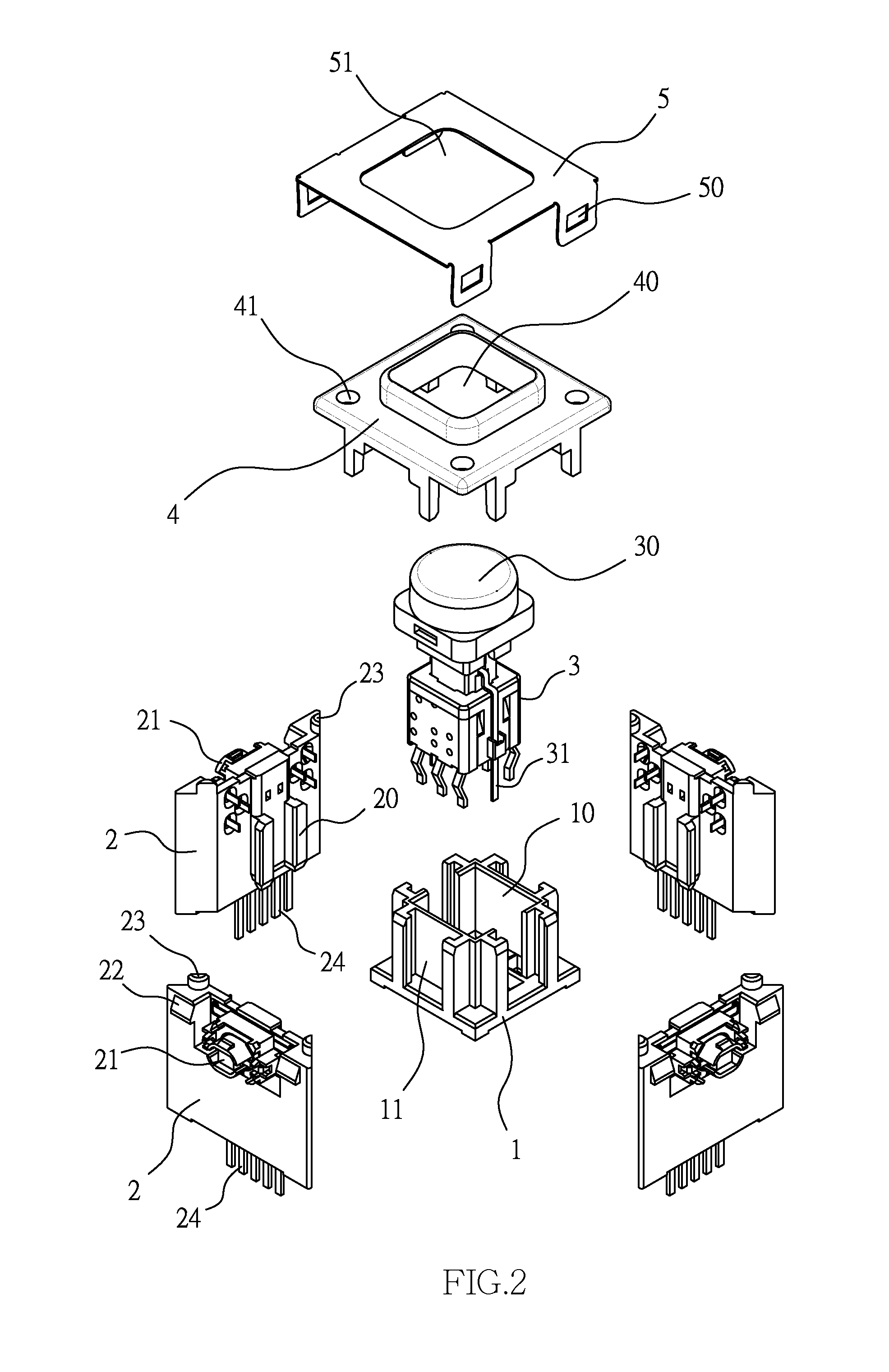 Five-direction switch base structure