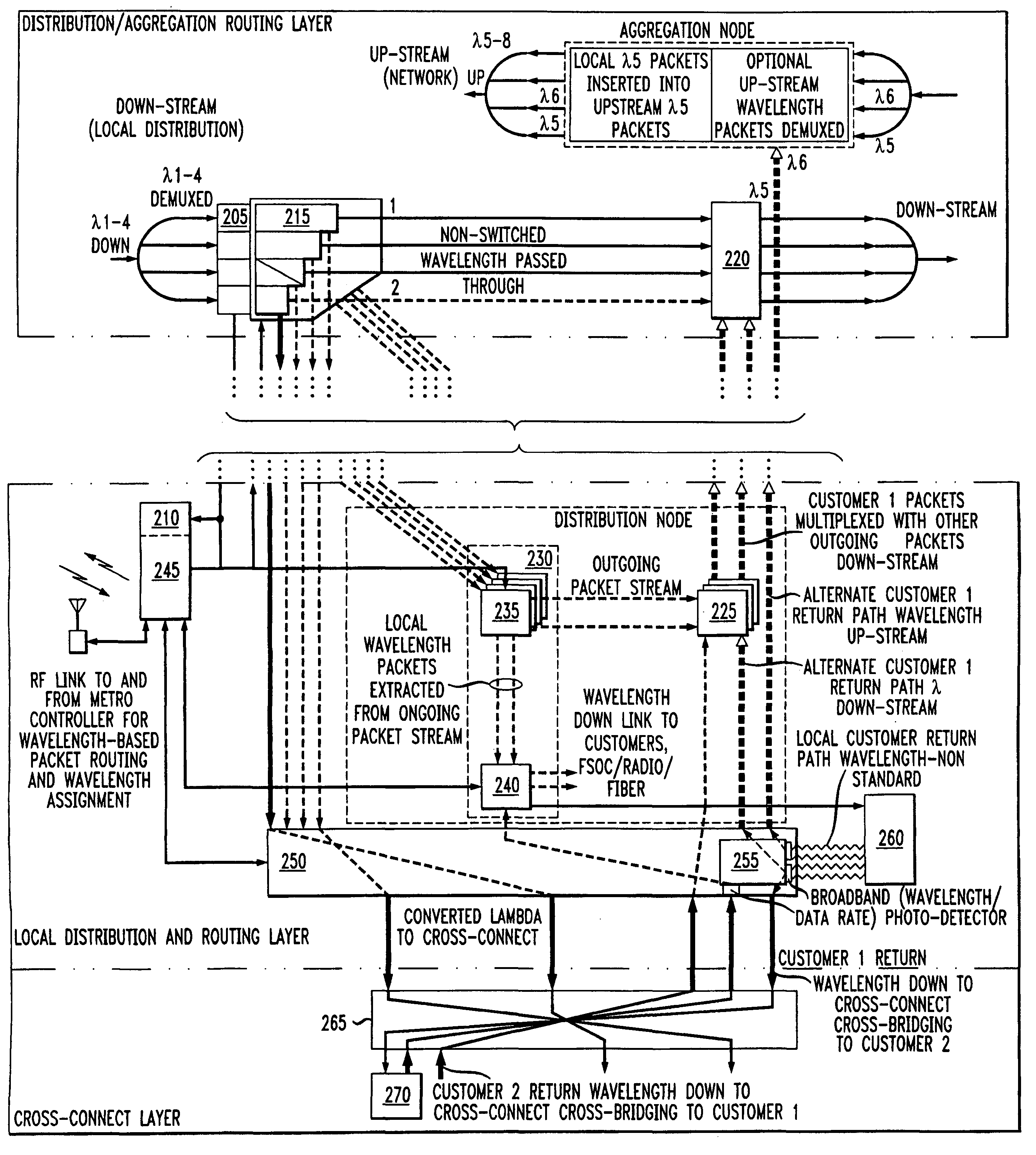 Metropolitan networks based on fiber and free space access distribution system