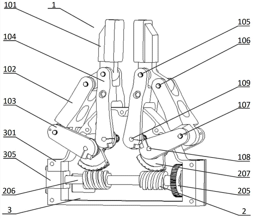 Self-adaption claw mechanism of spatial on-orbit service robot
