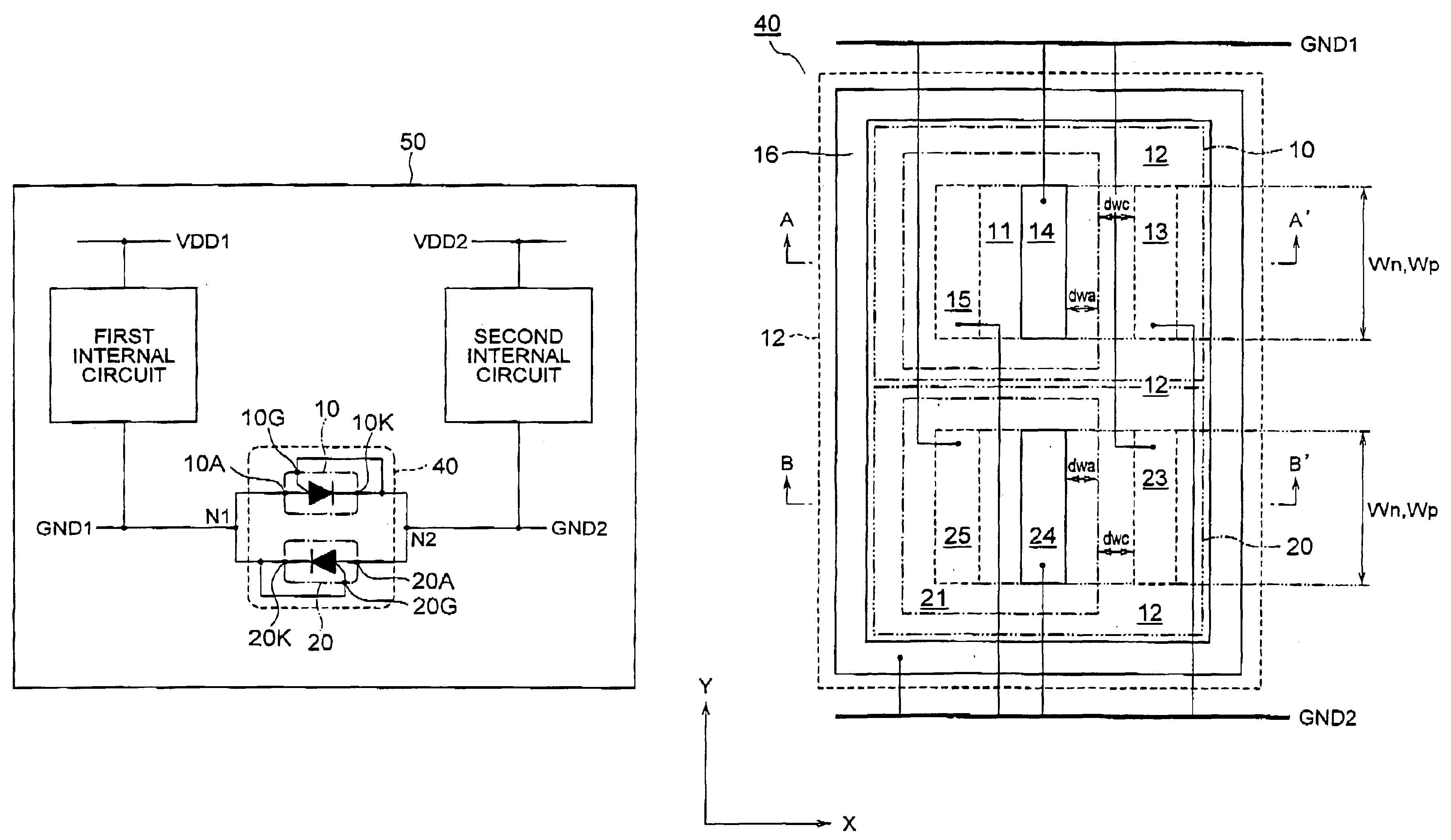 ESD protection circuit with plural thyristors