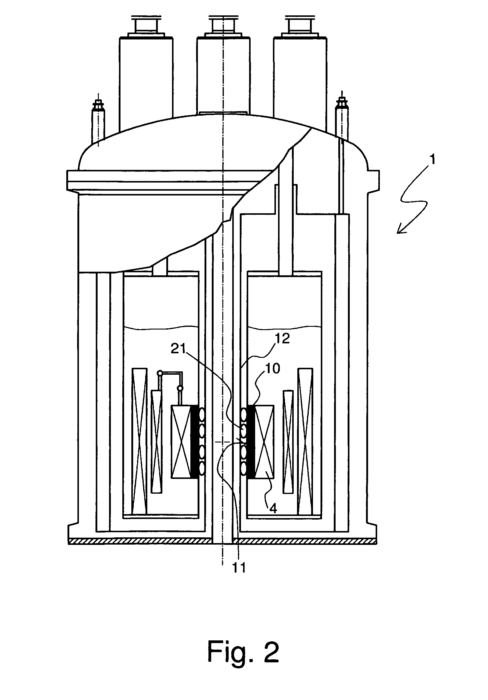 Cryostat having a magnet coil system, which comprises an LTS section and a heatable HTS section