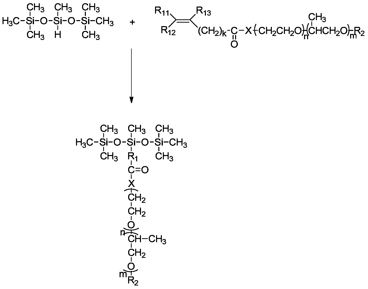 Acid-base resistant polyether modified trisiloxane surfactant as well as preparation and application thereof