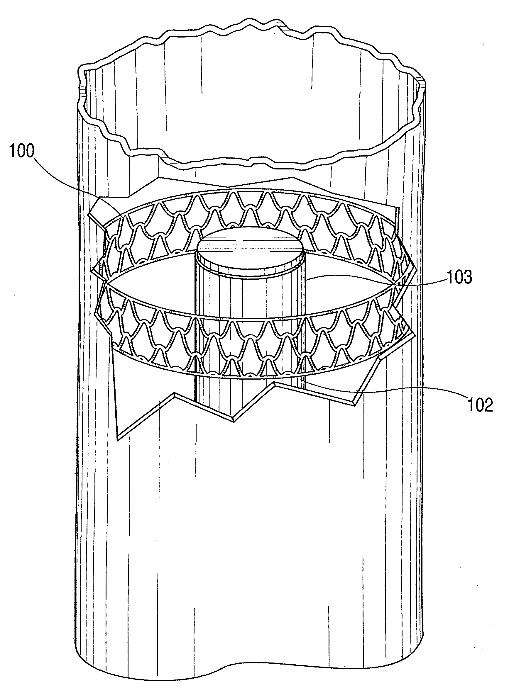 Minimal surface area contact device for holding plaque to blood vessel wall