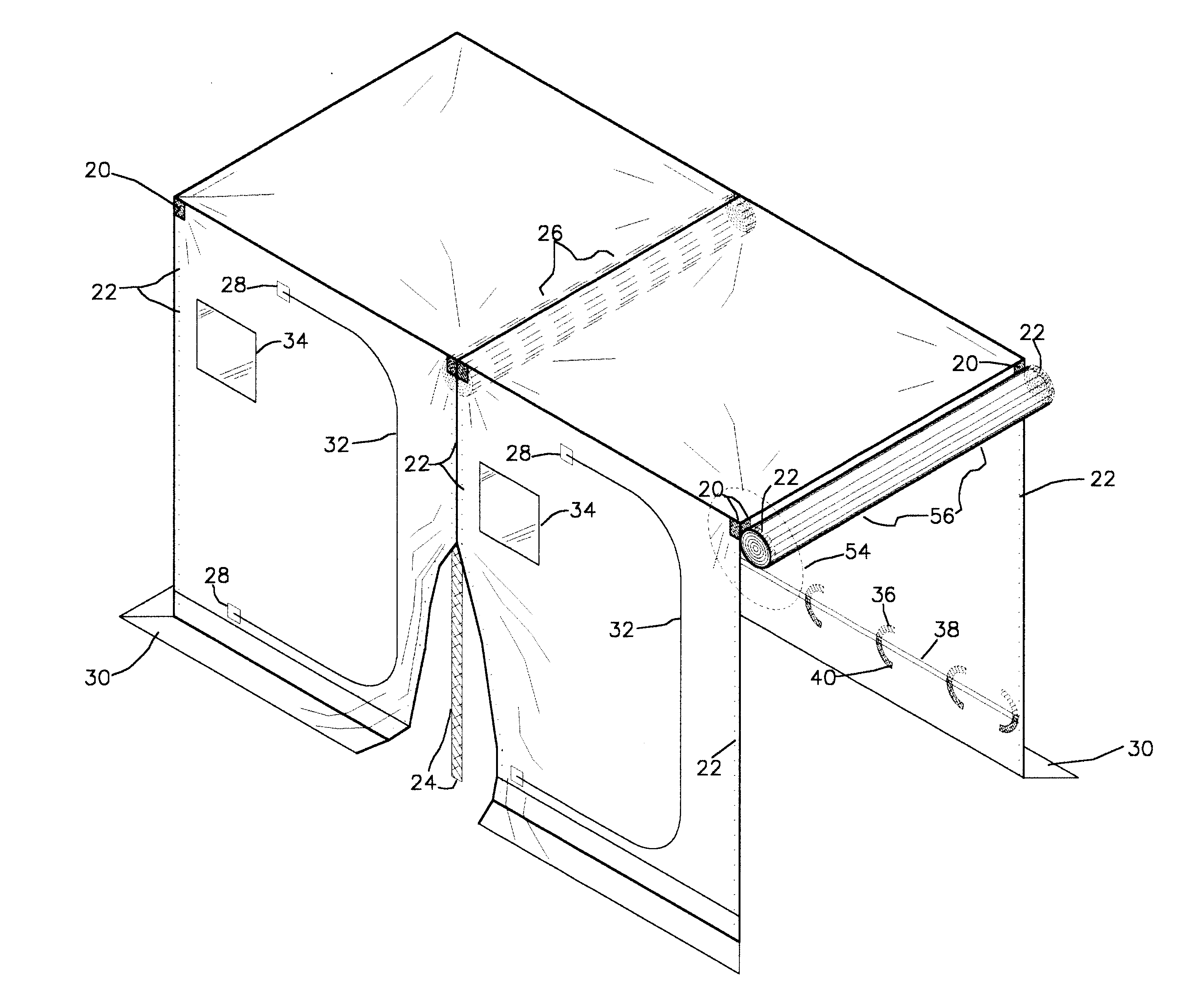 Portable shelter's modular shell including displaceable/connectable walls