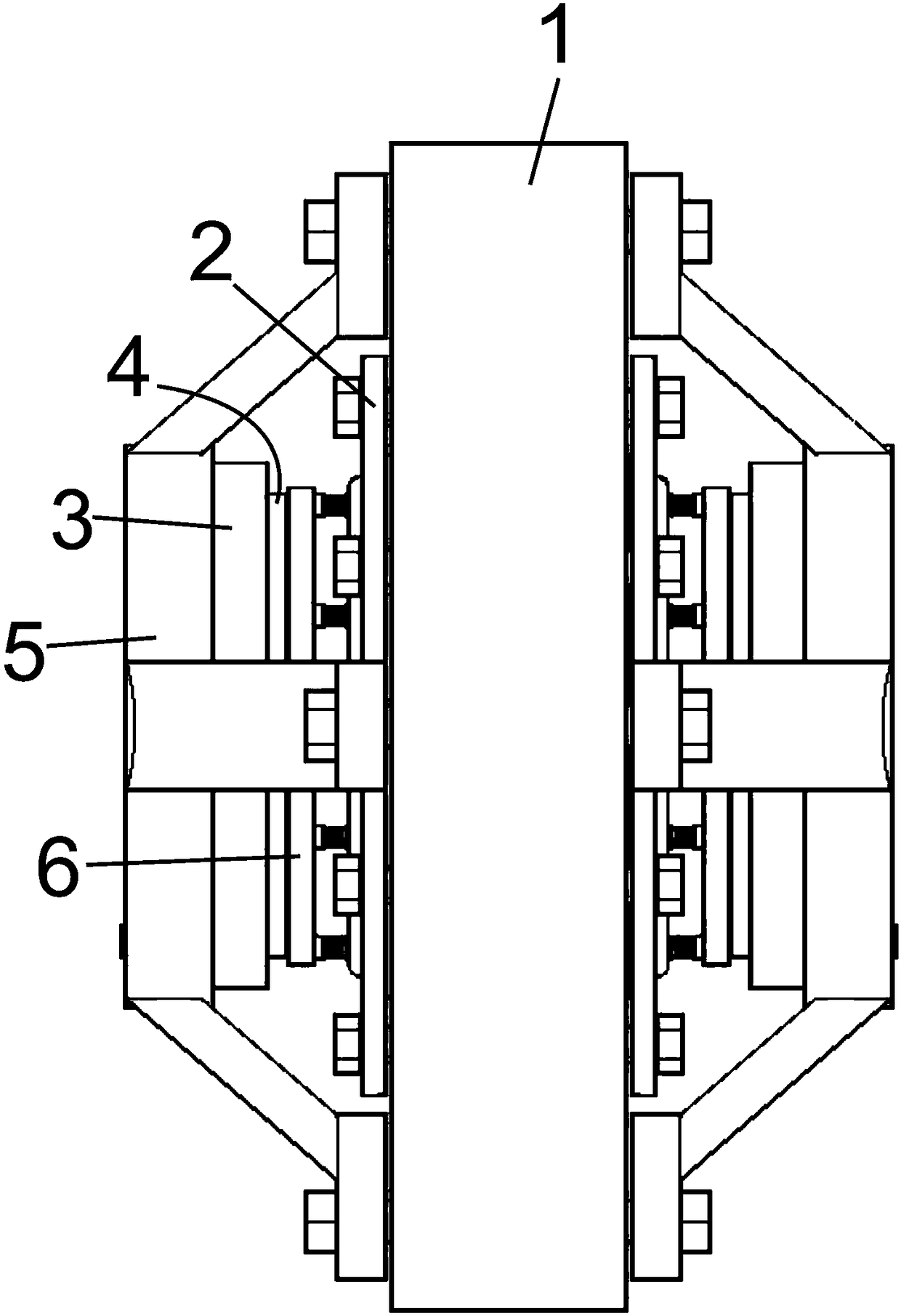 Back-to-back-arranged tapered roller bearing axial pretightening device of large cantilever rotating retractable roof