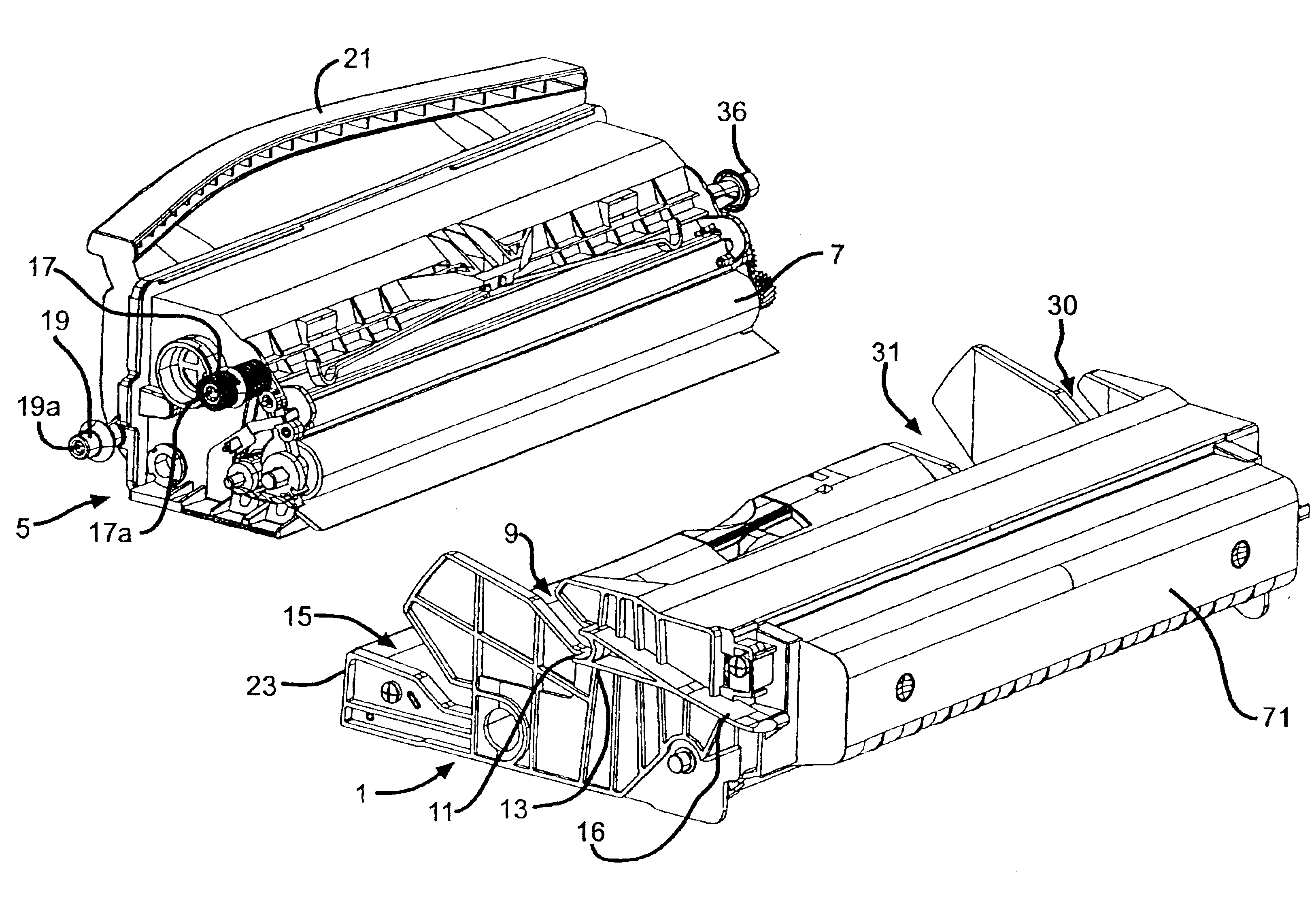 Coupling mechanism for a two piece printer cartridge