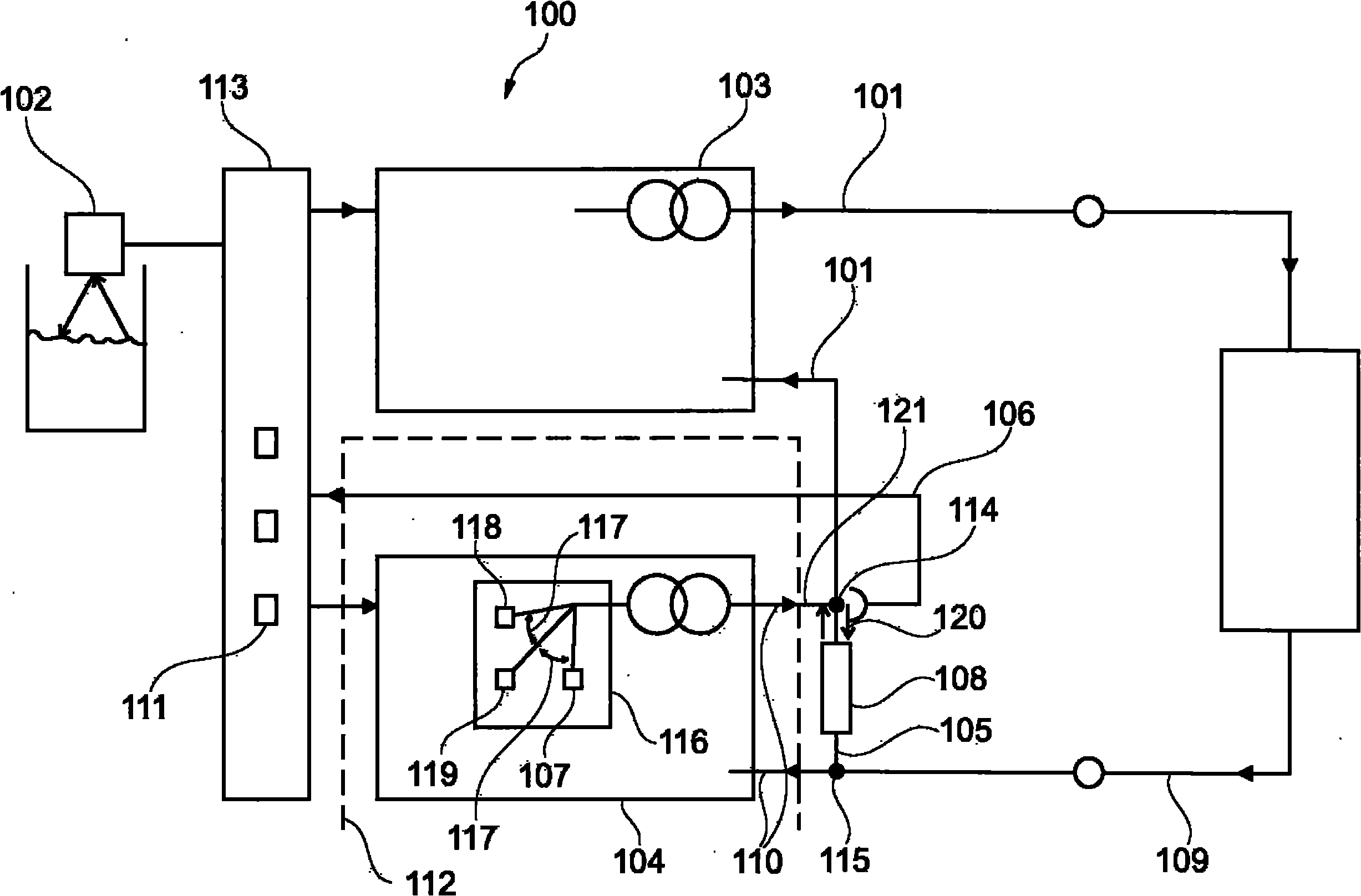Energy production device for producing and simultaneously monitoring measured current