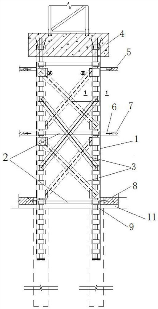 High-pile cap tower footing reinforcing construction method capable of increasing reliability and reinforcing structure thereof